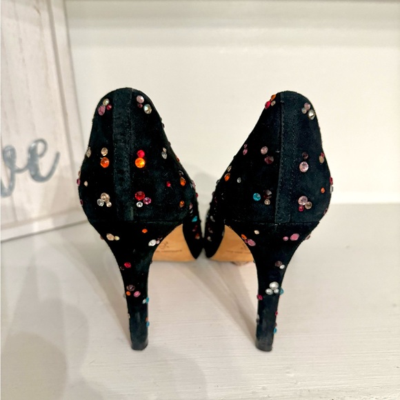 Dazzling ANTONIO MELANI "Moneka" Black Suede Heels Studded with Colorful Stones - Picture 6 of 9